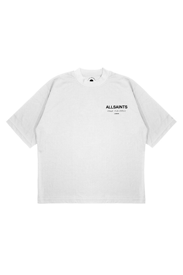 تي شيرت ALL SAINT BASIC مطبوع Boxy Fit ذو مقاس كبير للجنسين مصنوع من قماش سميك (240 جرامًا لكل متر مربع)