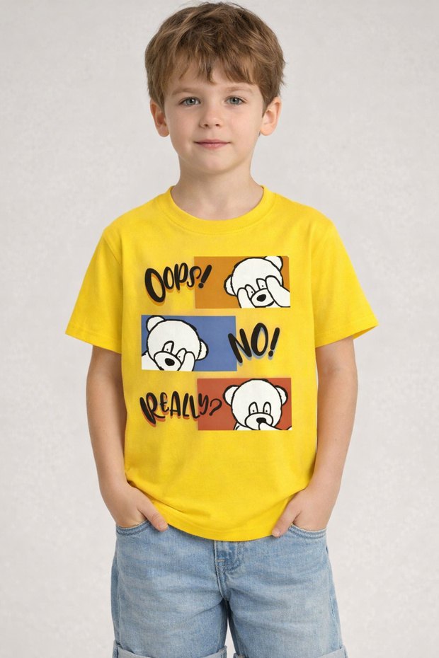 Oops No Really Printed Teddy Bears Patterned Kids T-Shirt Unisex Pack of Cotton Crew Neck Kids T-Shirt