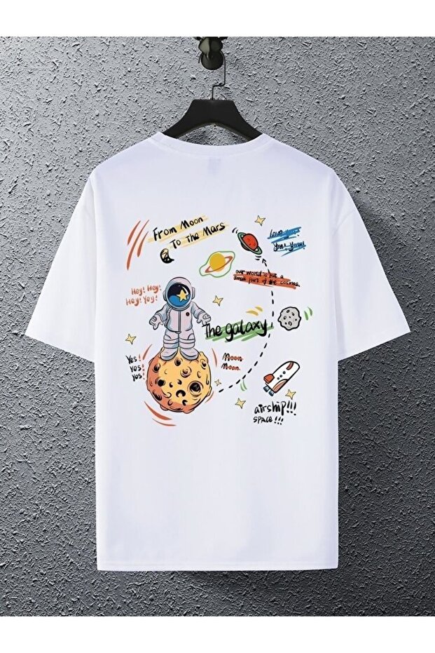 Astronaut Printed White Oversized Unisex T-Shirt Basic Comfortable Fit Daily Tshirt