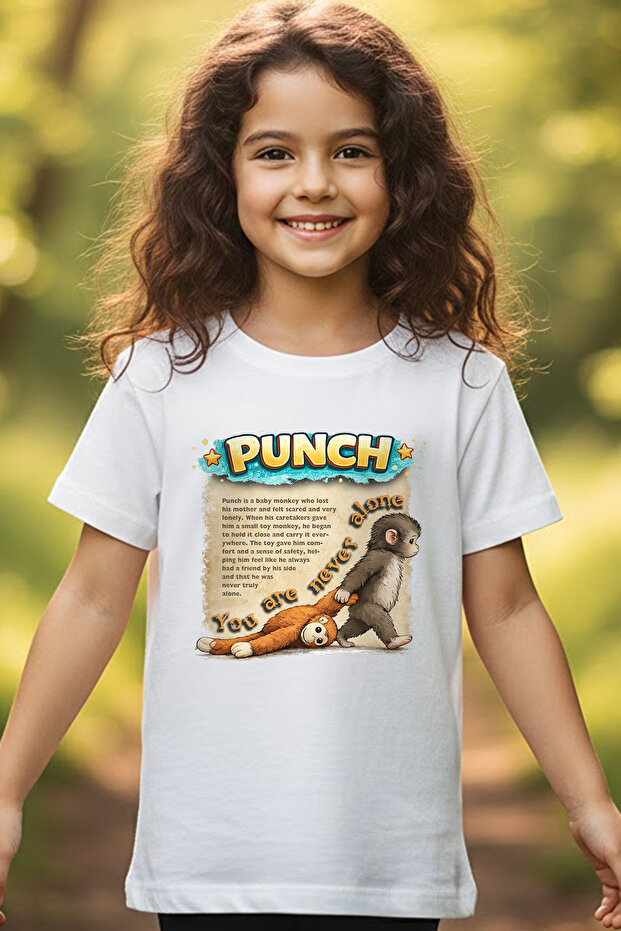 Punch Monkey Character Pattern Printed Kids Girls Boys Unisex Tshirt