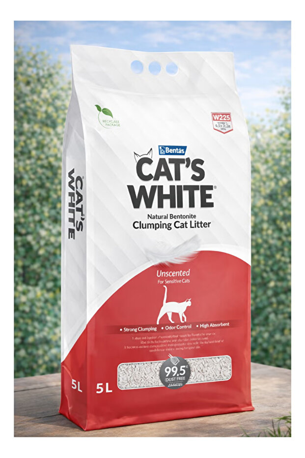 Premium unscented clumping cat litter for sensitive cats - 5 liters, made from natural white bentonite