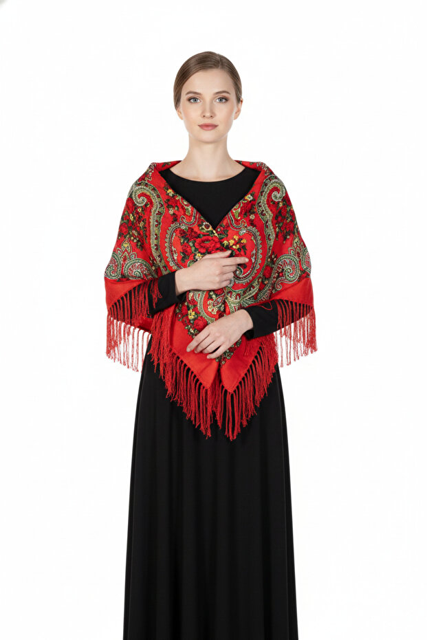 - Slavic Blossom Shawl – Scarlet Edition