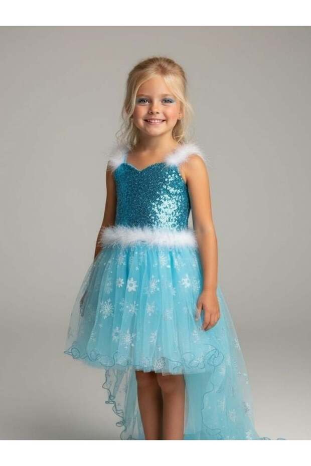 Girl's Short Front and Long Back Frozen Evening Dress