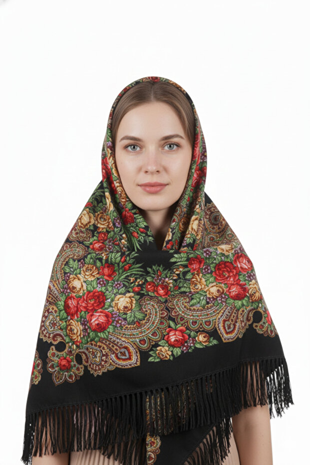Russian Floral Wrap Black