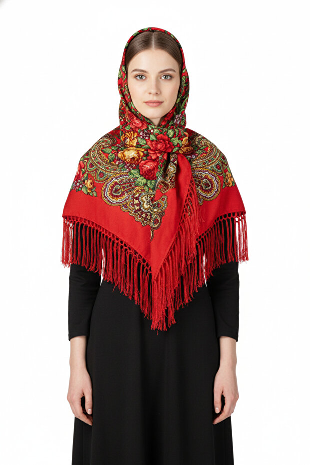 - Scarlet Rosalia Folk Shawl