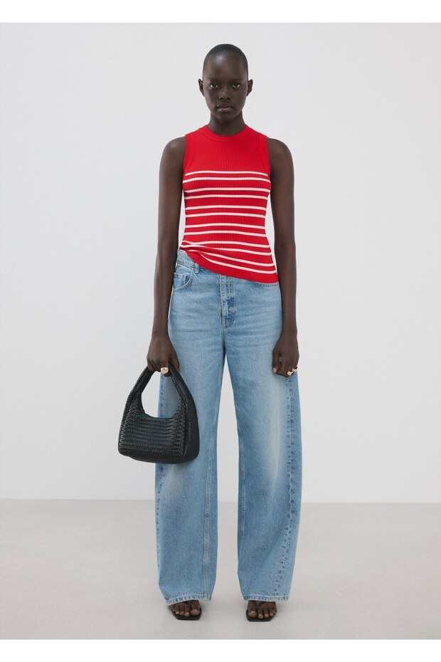 Çizgili triko bluz - 2