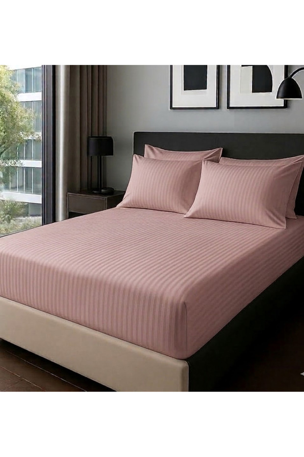 100% Cotton Pieces Striped Satin 120X200 + 32cm Fitted Sheet Set