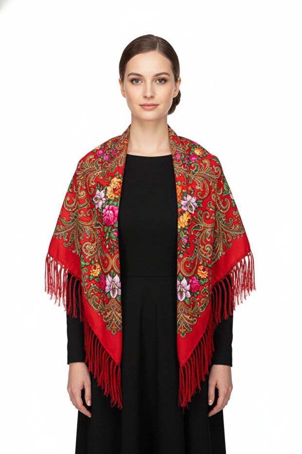 - Red Russian Floral Shawl
