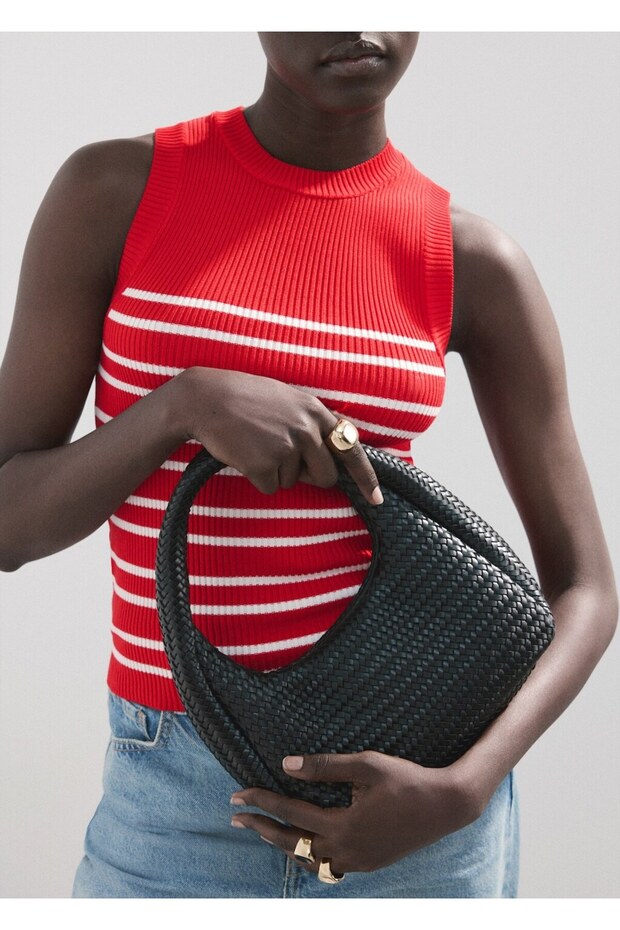 Çizgili triko bluz - 4