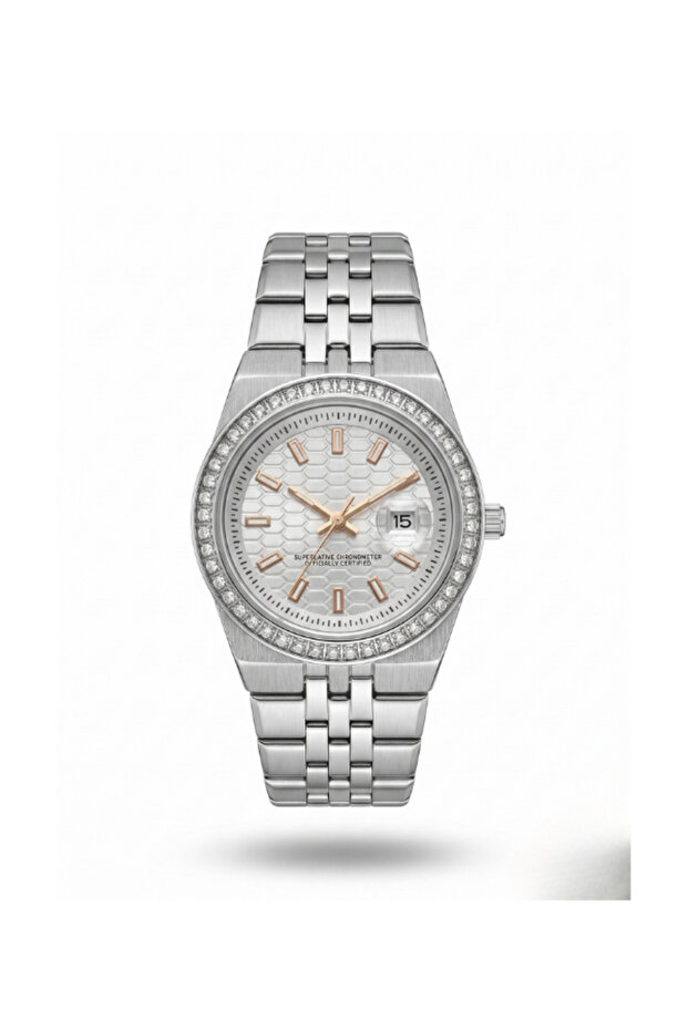 Women's Metal Cord Honeycomb Patterned Dial Stone Calendar Wrist Watch