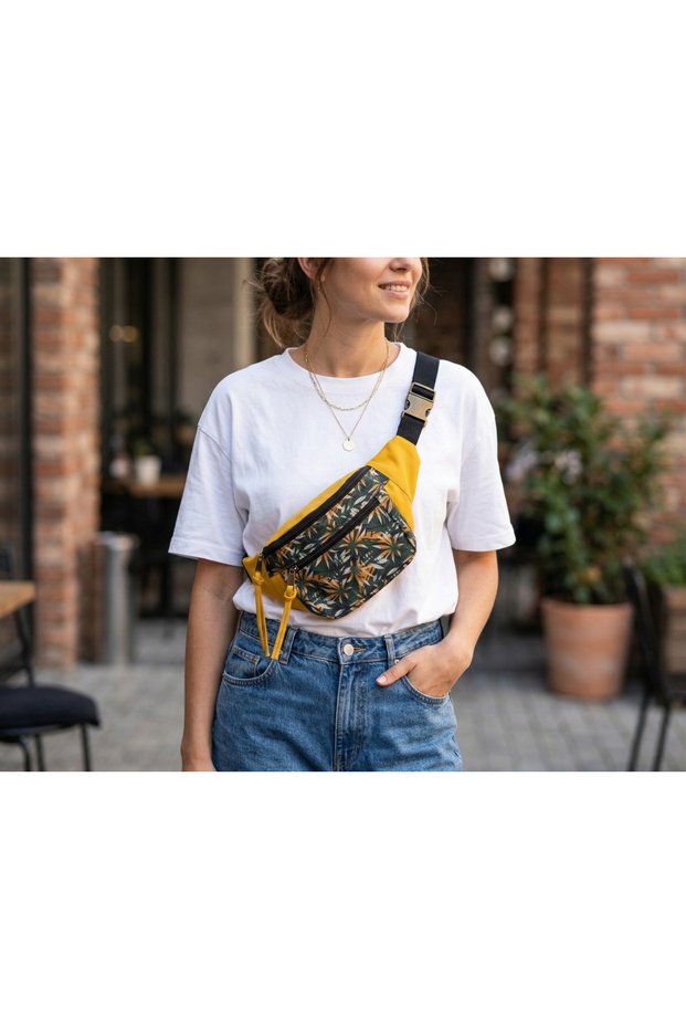 Unisex Waterproof Waist Bag - Tropical Print Yellow Shoulder Bag - Adjustable Strap Pcs