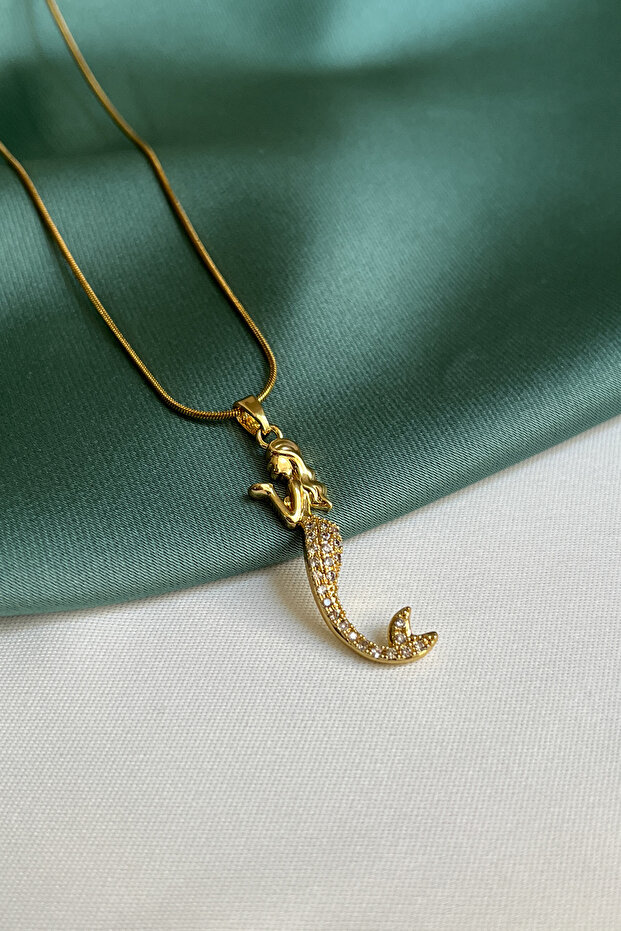 Zircon Stone Steel Mermaid Necklace