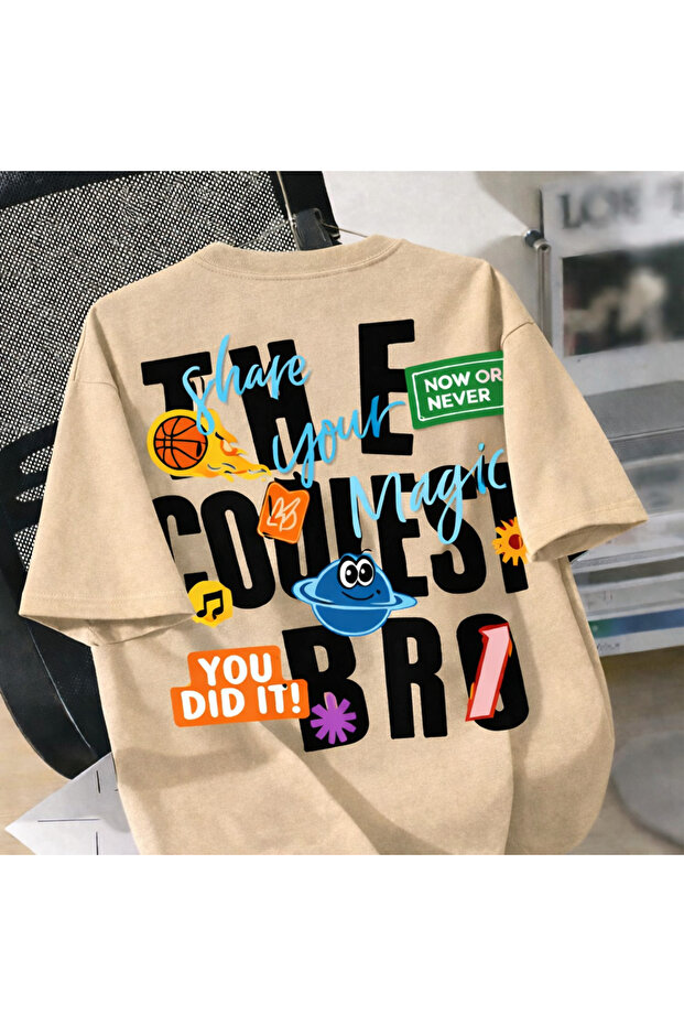 Men's Oversized the Coolest Bro Printed Summer Casual Unisex Cotton Pack T-Shirt