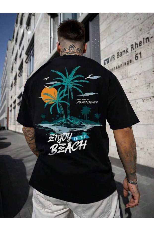 Markatem Oversized Men Women Unisex Tshirt Colorful Onjoy Printed Streetwear Unisex T-Shirt