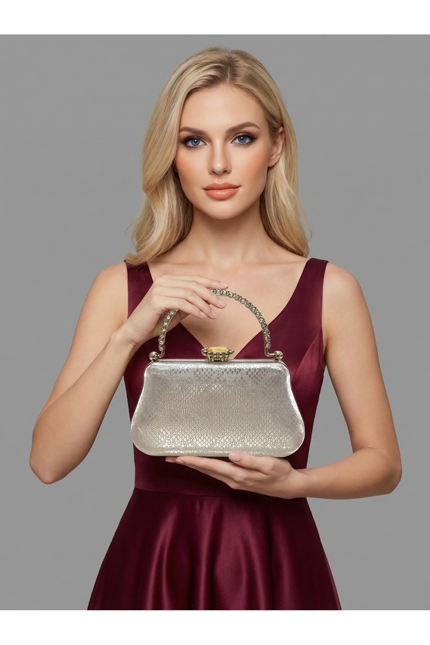 Silver Gray Lame Color Laser Patterned Chain Strap Women's Evening Dress Bag Wedding Engagement Graduation