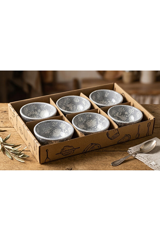 Ceramic 6-Piece Gray Snack Plate Presentation Set, Jam Bowl, Sauce Bowl
