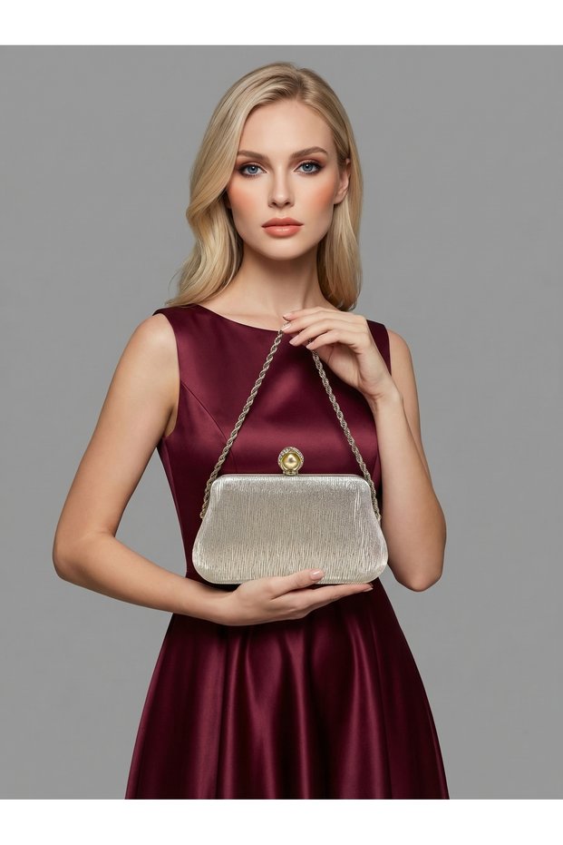 Silver Gray Lame Color Laser Patterned Chain Strap Women's Evening Dress Bag Wedding Engagement Graduation