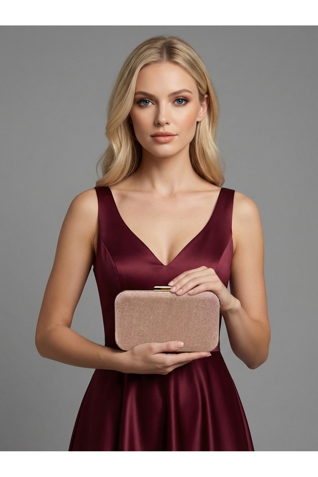 Rosegold Color Laser Patterned Chain Strap Women's Evening Dress Bag Wedding Engagement Graduation