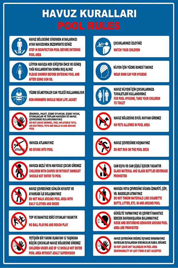Pool Rules Turkish-English Warning Sign 20X30 cm Forex