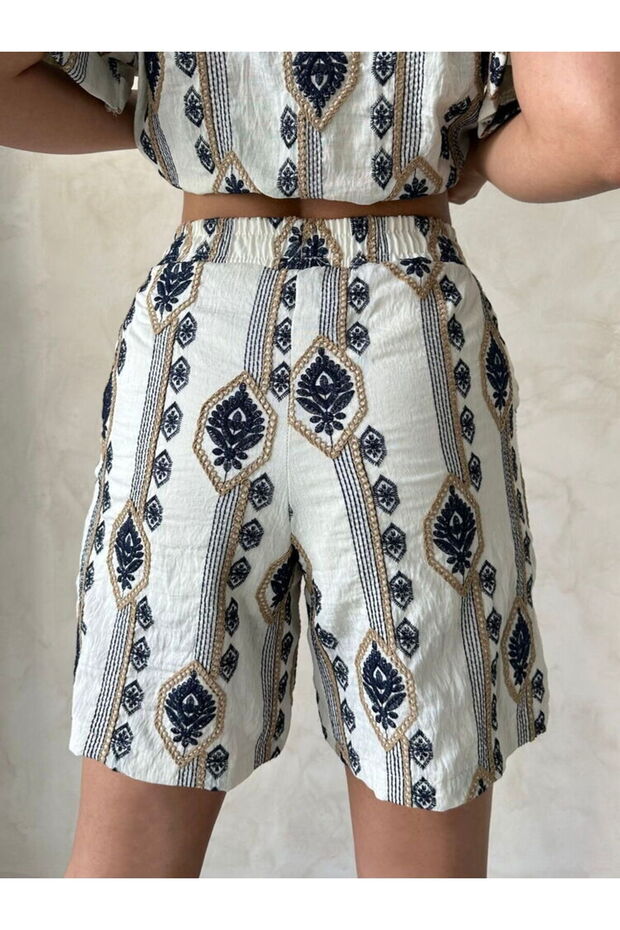 Nakışlı Şort - Taş | Şrt2864 - 4