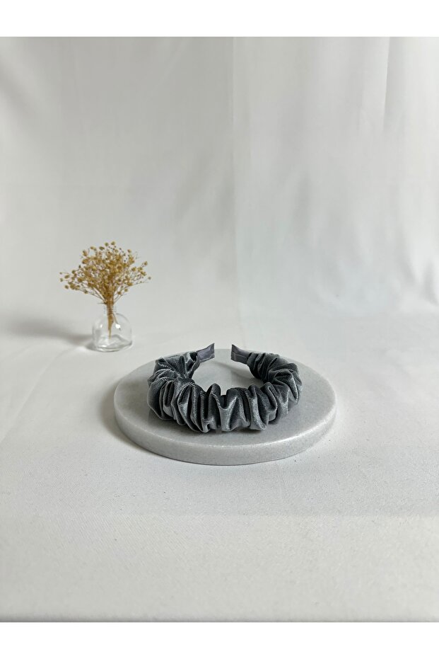 Gray Ruched Velvet Crown Hair Band