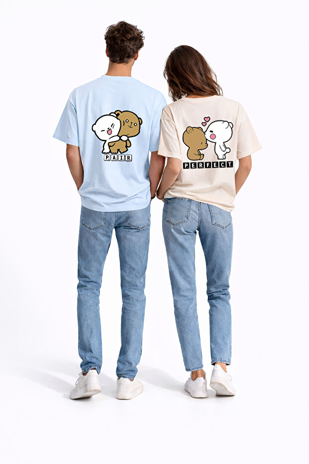 تي شيرت مطبوع عليه دمية دب من مجموعة Lover Combination Perfect Pair، مقاس كبير الحجم، مناسب للجنسين، مجموعة للزوجين