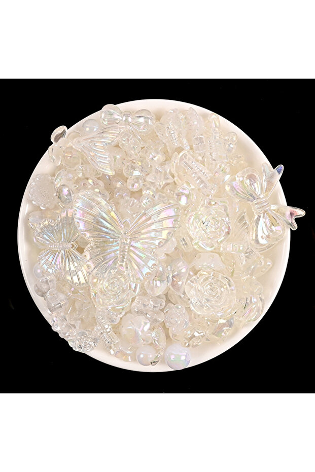 White A 50g/Pack Mixed Acrylic Pearls Heart Flowers Bow Butterfly Flatbacks Charms Beads DIY Wedding