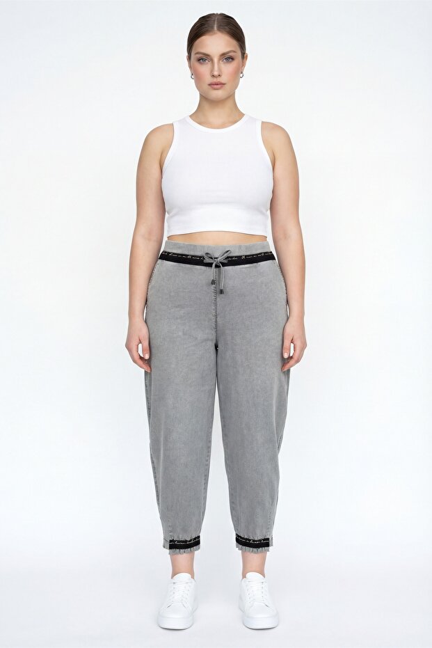 Women's Khaki Summer Pants with Elastic Waist, Ribbed and 1/2 Elastic Cuffs and Ribbed Denim Pants