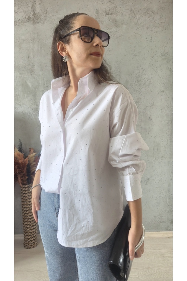 TAŞ IŞLEMELI POPLIN GÖMLEK - 4