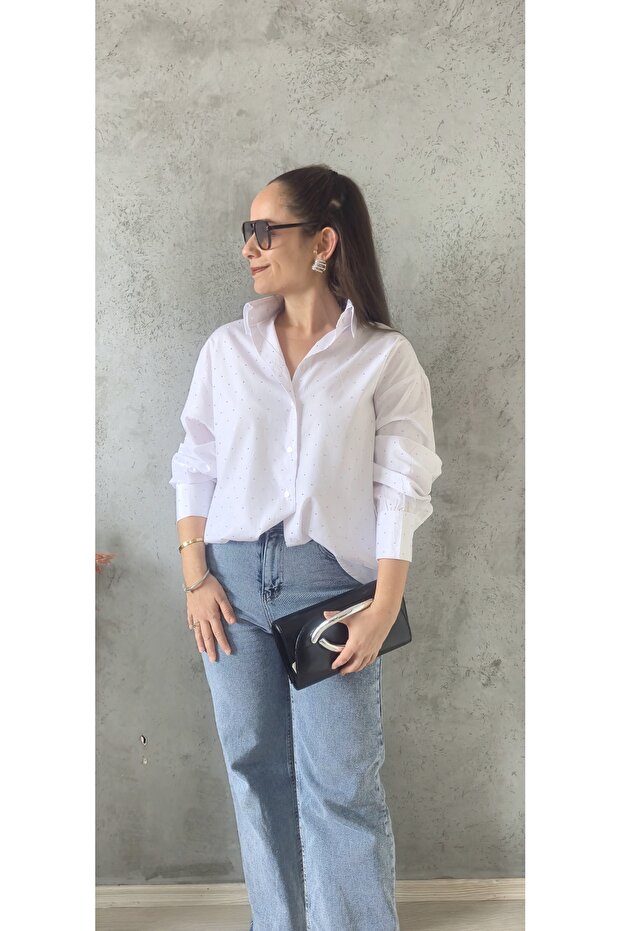 TAŞ IŞLEMELI POPLIN GÖMLEK - 1