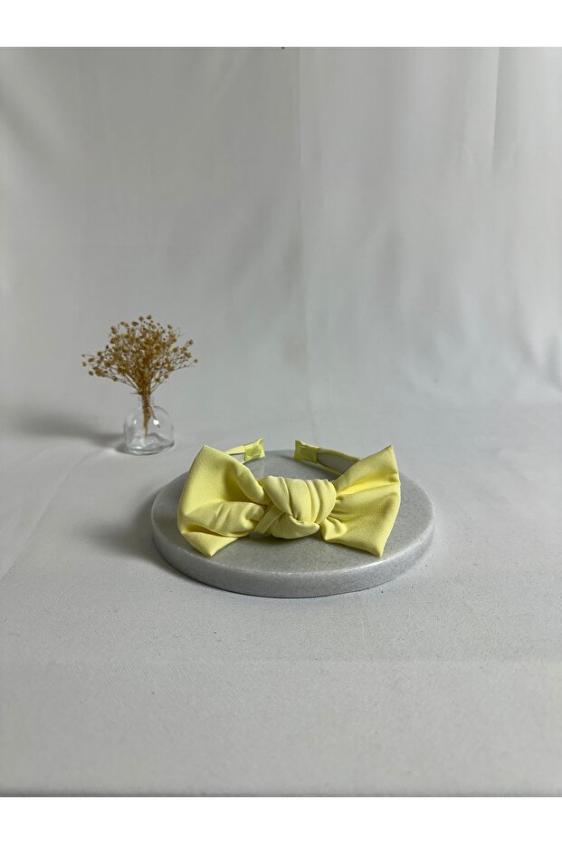 Pale Yellow Double Crepe Bow Crown Hair Band
