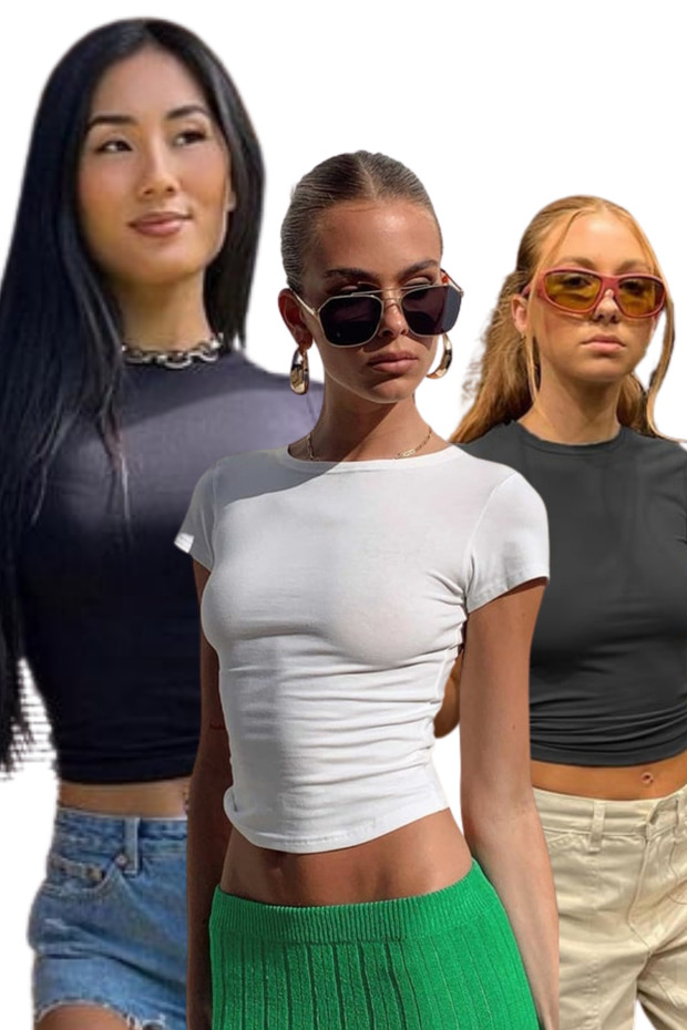 Black/White/Smoked Crew Neck Basic Women's T-Shirt Set of 3 Mg1725