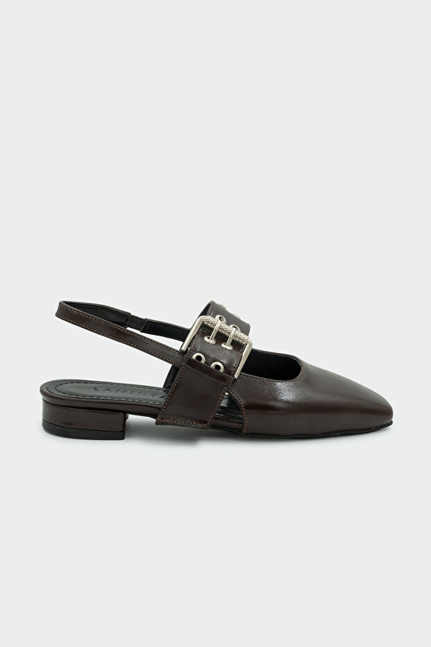 Vogu Buckle Detailed Women's Bitter Brown Ballerinas