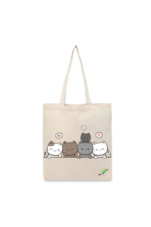 Tote Bag - Cute Kitty Printed Stylish Carry-All Cotton Tote Set of 01