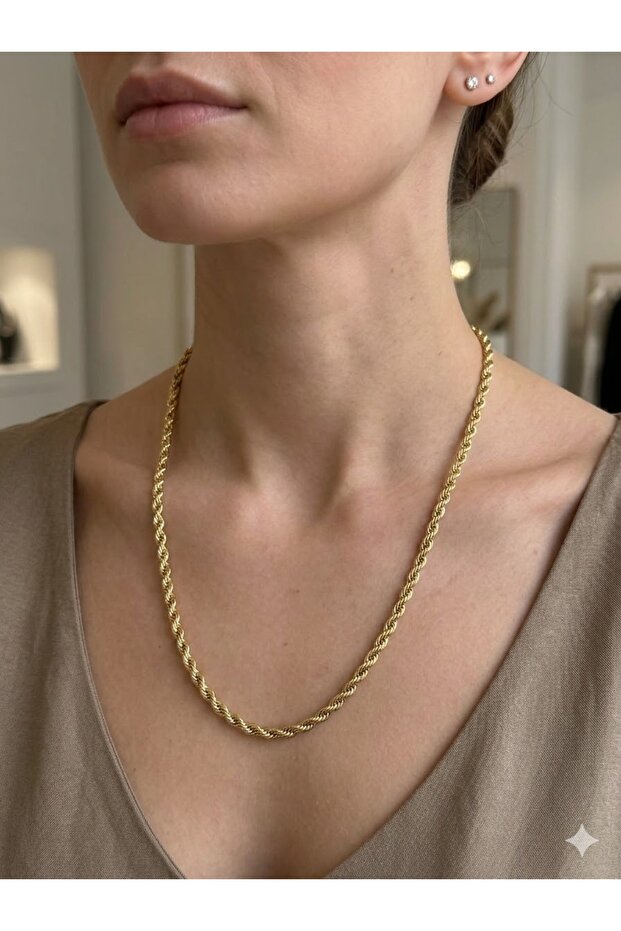 3S Gold Color Twisted Rope Chain Steel Necklace