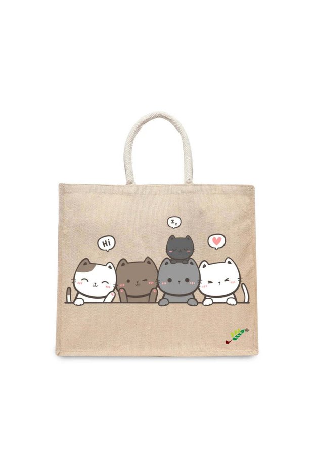 Tote Bag - Cute Kitty Printed Stylish Carry-All Cotton Tote Set of 01