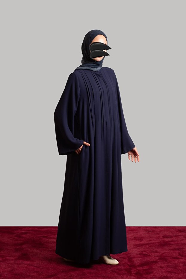 Ribbed Buttoned Robe Navy Blue - 4