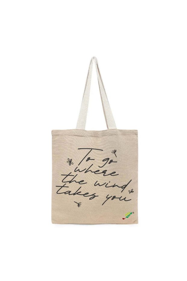 Tote Bag - To Go Where the wind takes you Printed Stylish Carry-All Cotton Tote Set of 01