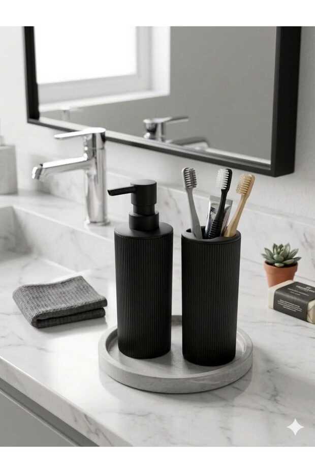 Liza Modern Soap Dish and Toothbrush Holder - Modern Bathroom Set of 2 - Black