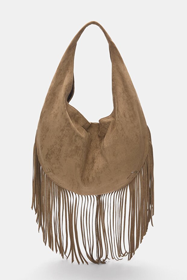 Püsküllü tote çanta - 1