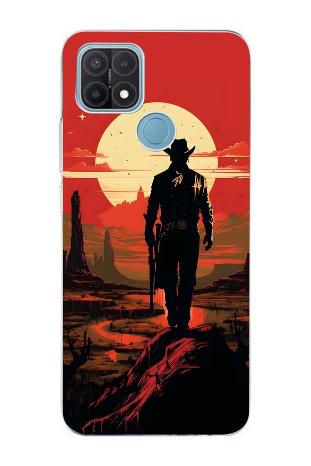 Oppo A15 / A15S Compatible Cowboy Sunset Patterned Transparent Phone Case