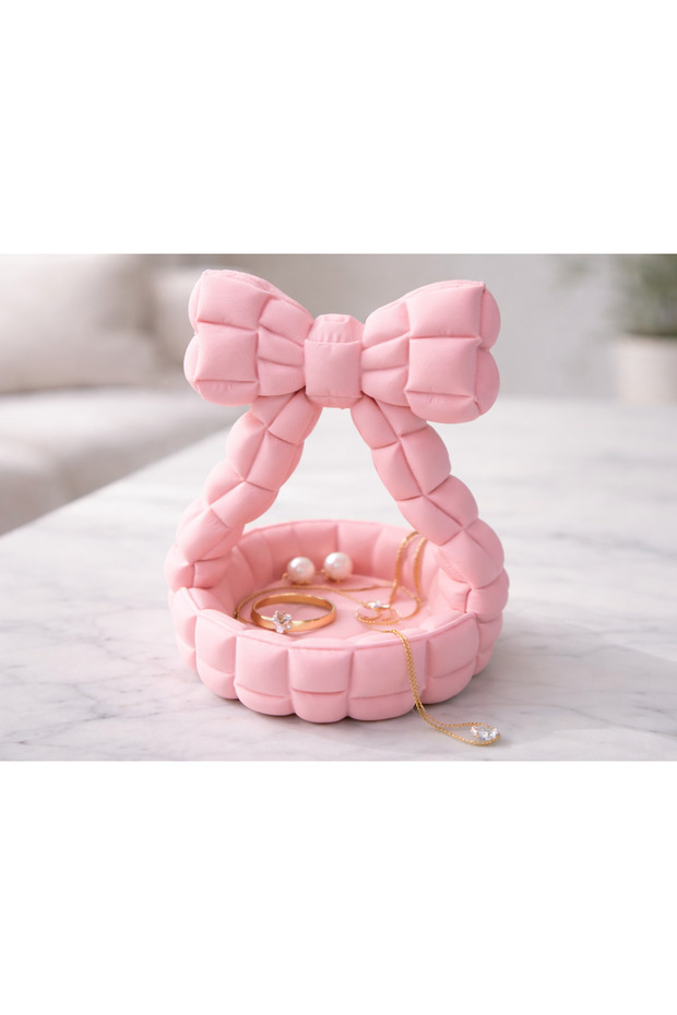 Quilted Bow Detail Jewelry & Accessory Organizer Basket Tray
