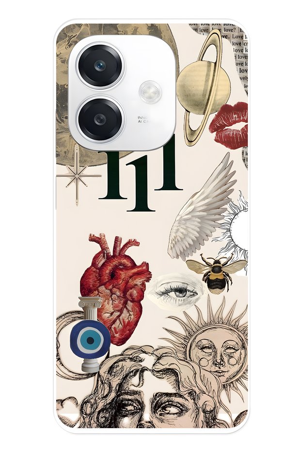 Oppo A3 Compatible Astro Symbolic Collage and 111 Energy Patterned Transparent Phone Case