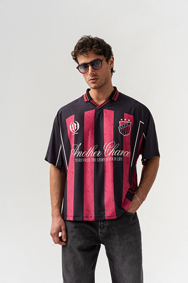 Twenty Two Jersey Polo Neck Oversized Jersey T-Shirt