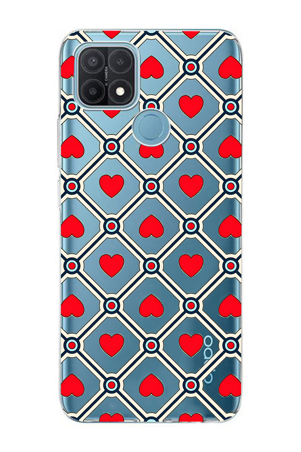 Oppo A15 / A15S Compatible Retro Red Heart Patterned Transparent Phone Case