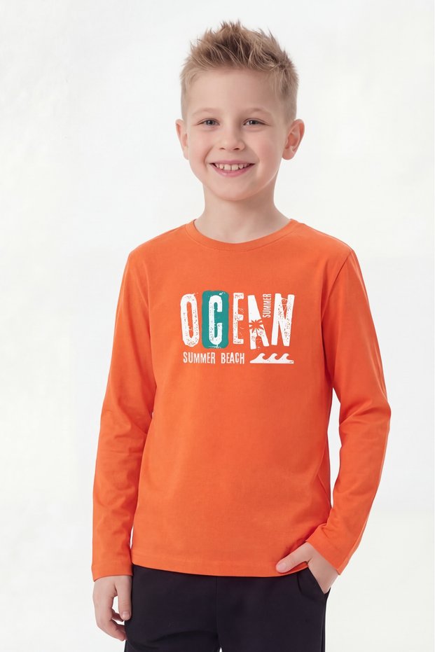 Round Neck Long Sleeve Boys' Sweatshirt with Print Detail