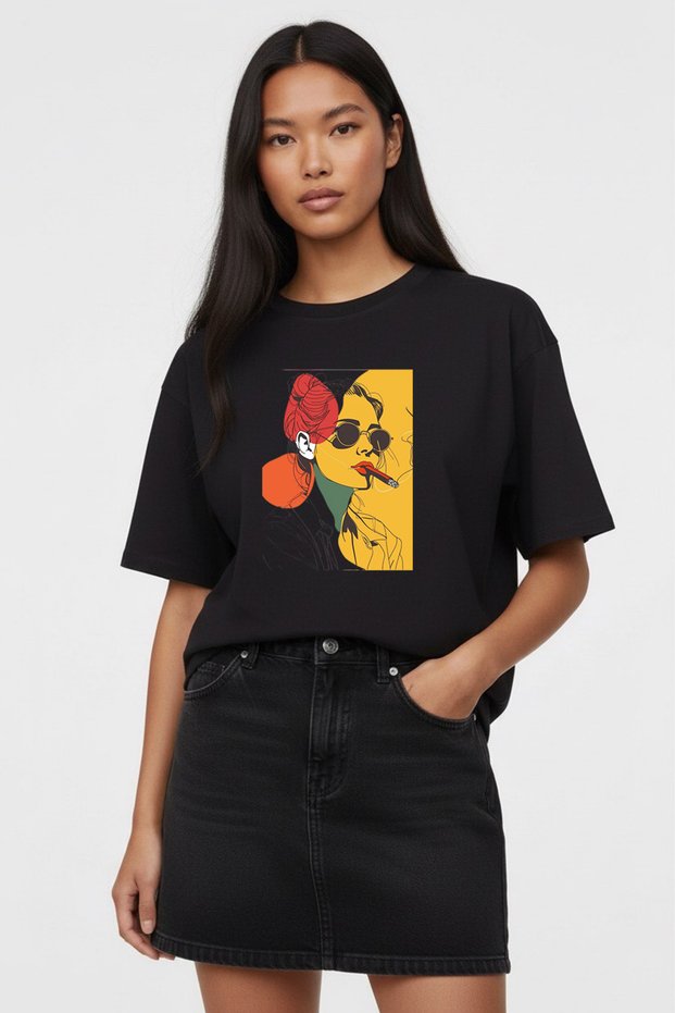 Women's Oversized T-Shirt Color Drawing Bas Printed 00 Pam Cotton Short Pants Comfortable Fit
