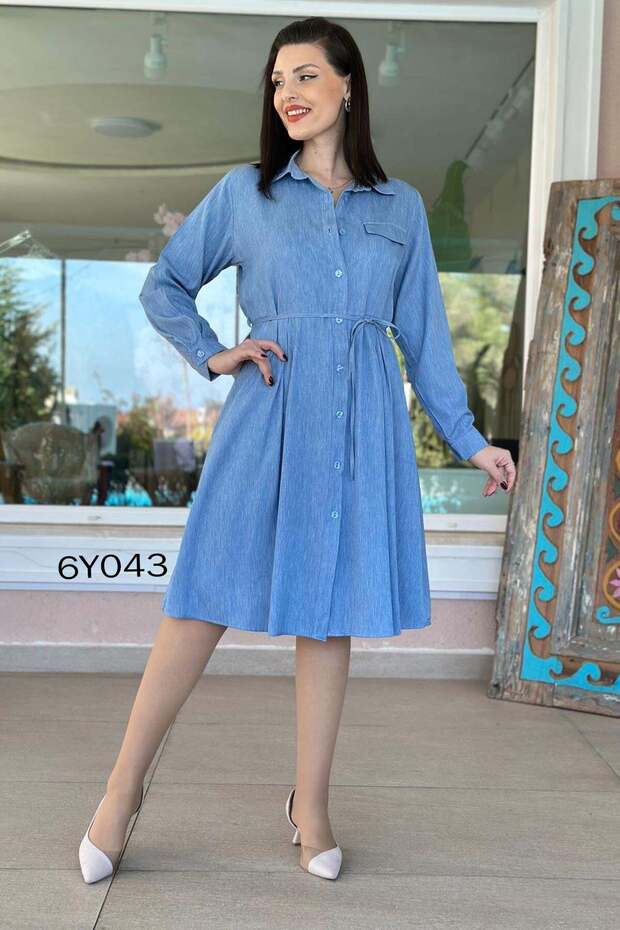 Polo Collar Buttoned Tencel Dress 6Y043