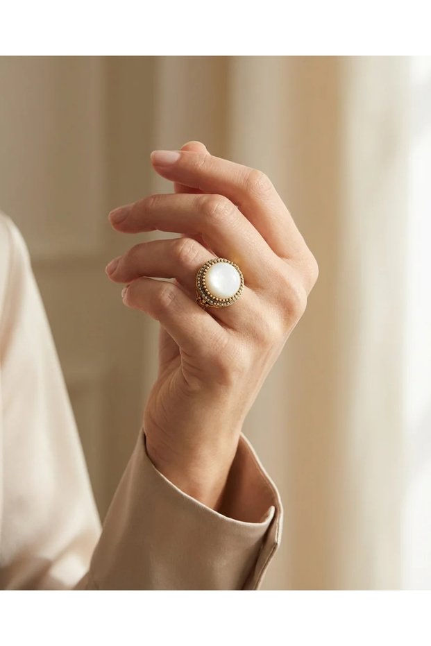 Bronze Jewelry Authentic White Stone Round Model Vintage Women's Ring