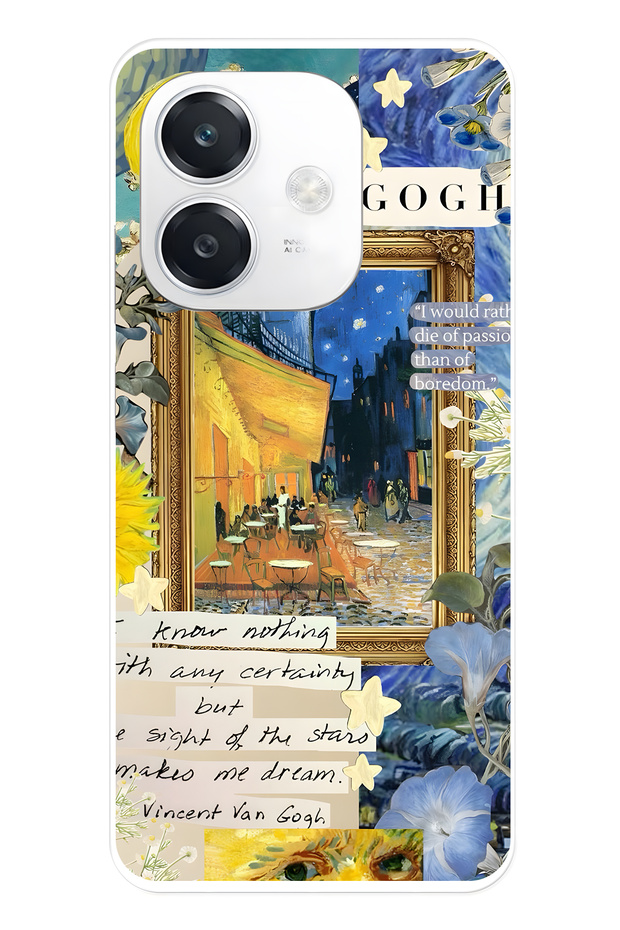 Oppo A3 Compatible Van Gogh Cafe Terrace Patterned Transparent Phone Case